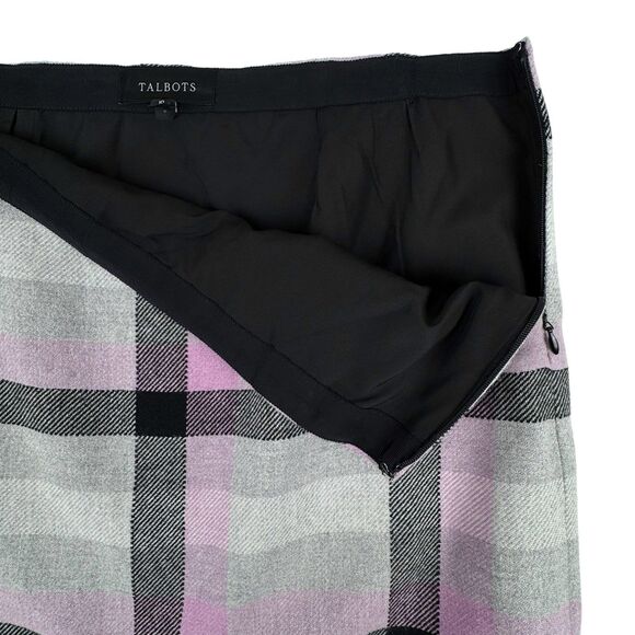 Talbots Plaid Skirt Womens 10 Gray Purple Wool Blend Academia Preppy Career - Picture 3 of 12
